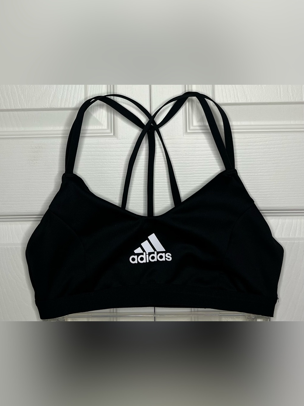 adidas Black Sports Bra with White Logo and Strappy Back